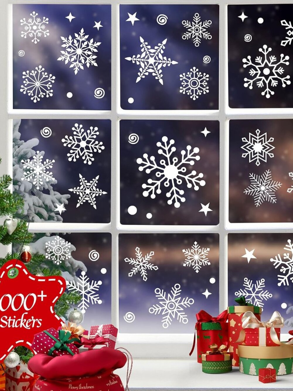 1000+ Double-Sided Christmas Window Clings, 25+ Designs Snowflake Static Sticker